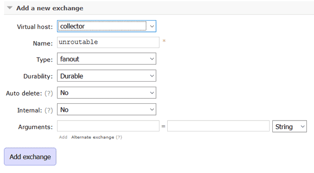 créer l'exchange fanout unroutable