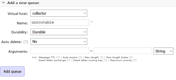 créer la queue unroutable