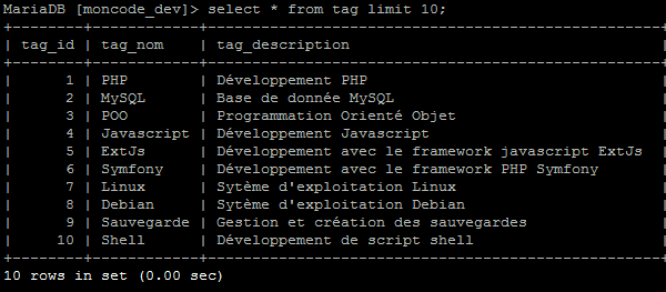 client MySQL en noir et blanc